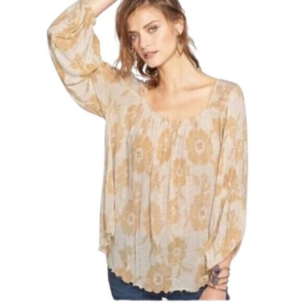 [Free People] Square Neckline Trumpet Sleeve-Size S